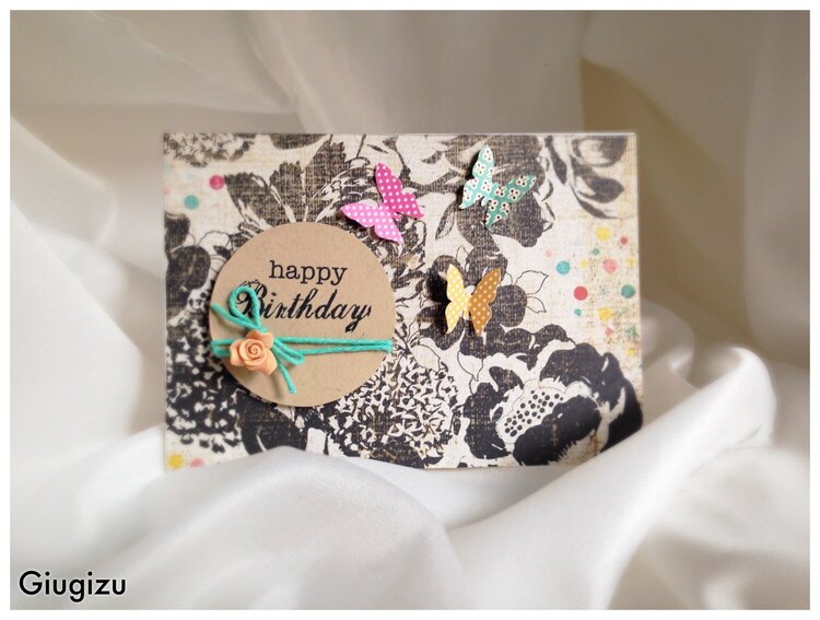 Kraft patterned paper and butterflies birthday card