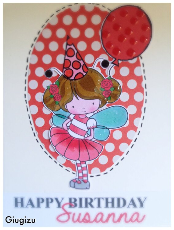 Girl holding a balloon birthday card