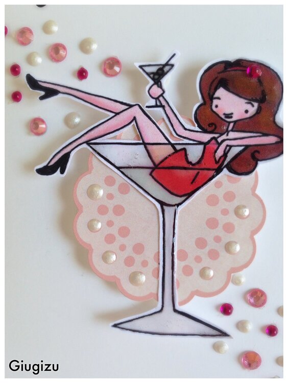 Handmade Cocktail girl birthday card