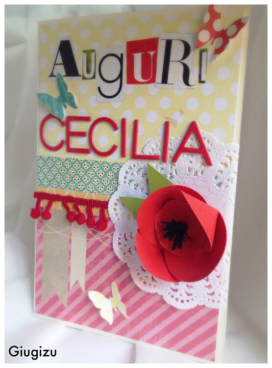 Magazine cut outs and 3d paper flower bday card