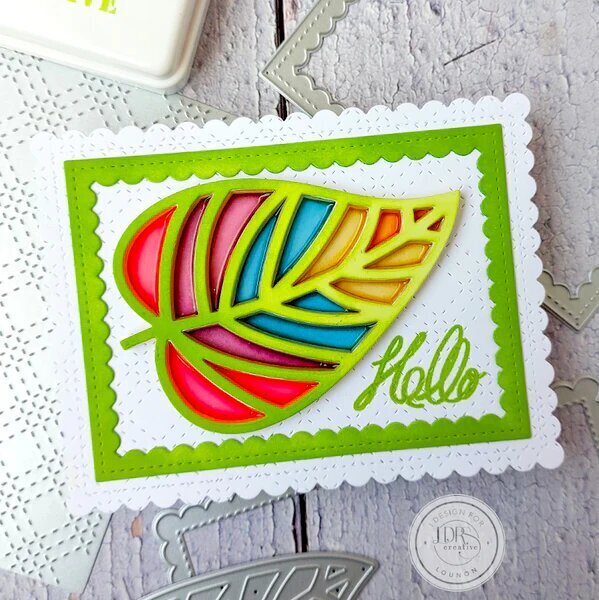 Hello Leaf Stained Glass Card