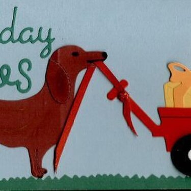 Dachshund Birthday Card with wagon