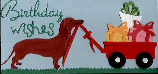 Dachshund Birthday Card with wagon