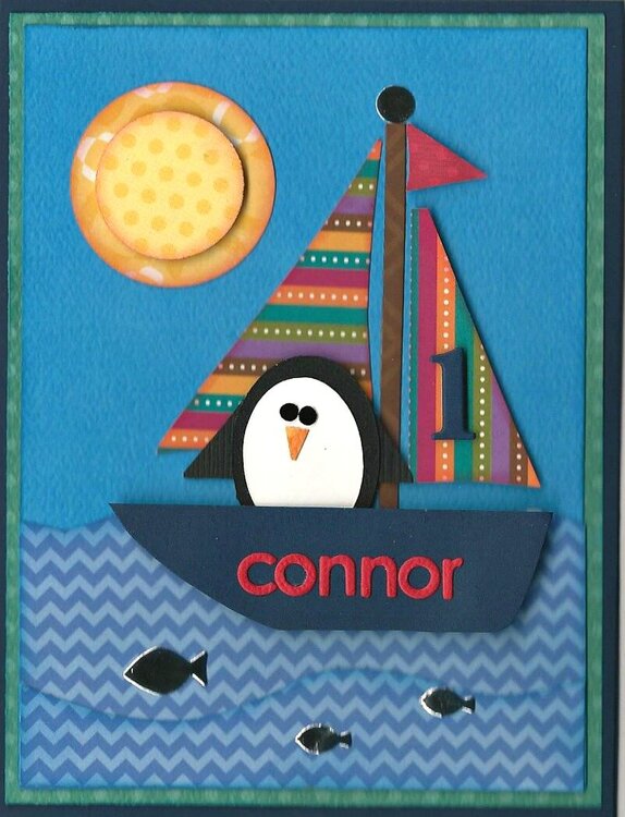 First Birthday Nautical/Penguin Card