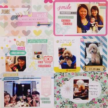 June PL 1st spread using Dear Lizzy day dreamer PL kits :)