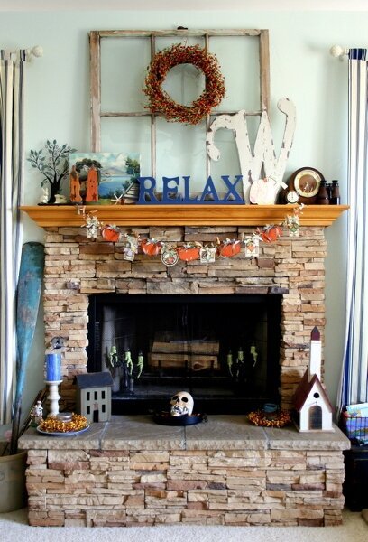 ~My Fall Fireplace w/my Maya Road Pumpkin Banner~