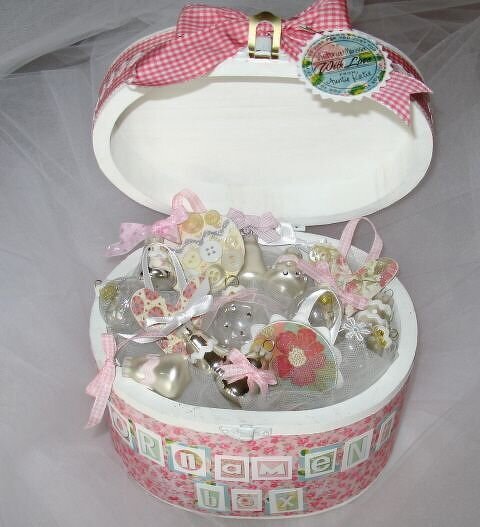 ~Shabby Chic Ornament Box w/ Ornaments~ for pink tree