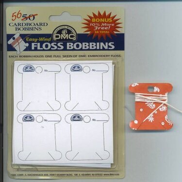 WSW Stamped embellishments, floss bobbin