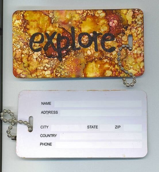 Alcohol inked luggage tags