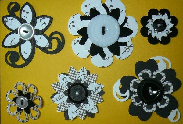 Black &amp; White Dictionary Button Flowers