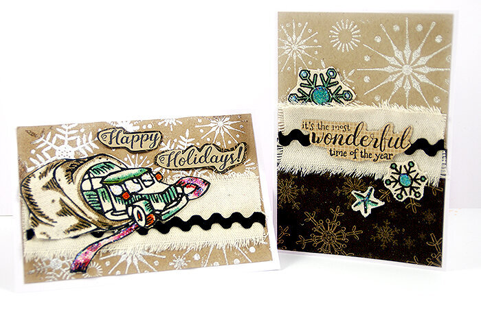 Heat embossed, stamped Christmas cards
