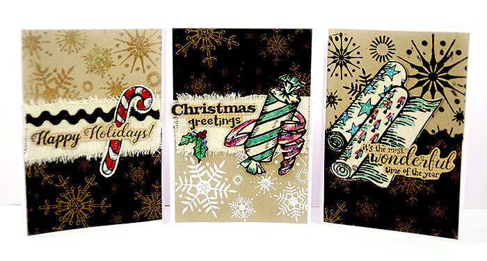 Heat embossed, stamped Christmas cards