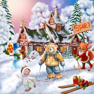 skiing with teddy by Pat Scrap