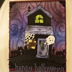 Spooky House Happy Halloween Card - view with lights on