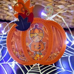 Pumpkin Shaped Shaker Card with sentiment inside - front view
