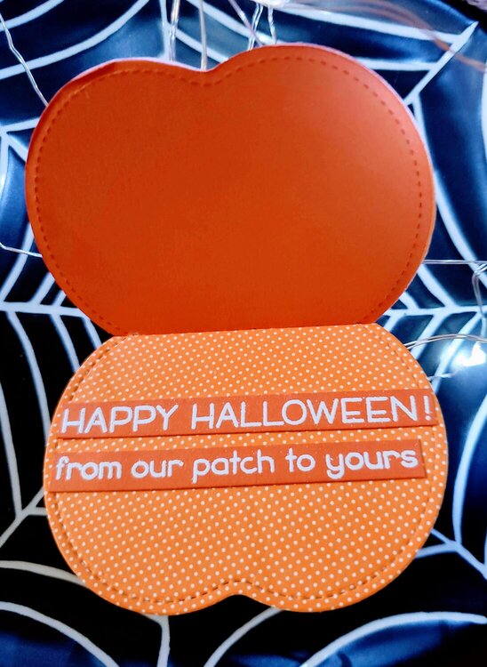 Pumpkin Shaped Shaker Card with sentiment inside - inside view