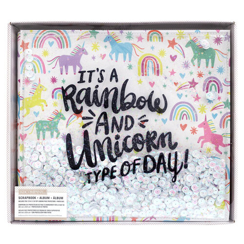 K and Company - 12 x 12 Scrapbook Album with Sequin and Glitter Accents - Rainbow and Unicorn