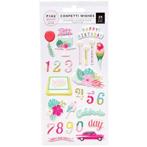 Pink Paislee - Confetti Wishes Collection - Puffy Stickers