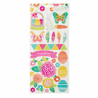 American Crafts - Hello Spring Collection - Cardstock Stickers with Glitter Accents - Accents and Phrases