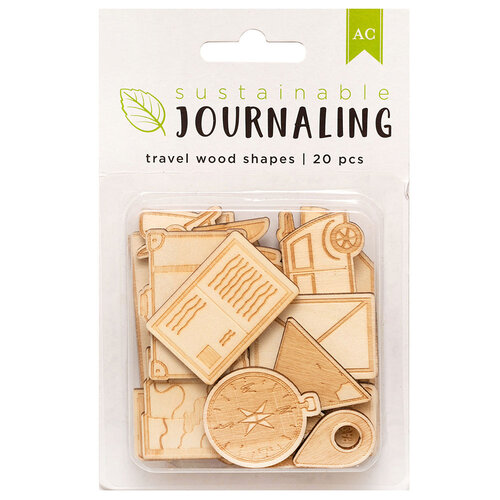 American Crafts - Sustainable Journaling Collection - Wood Embellishments - Travel