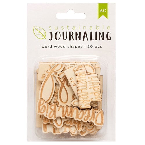American Crafts - Sustainable Journaling Collection - Wood Embellishments - Words