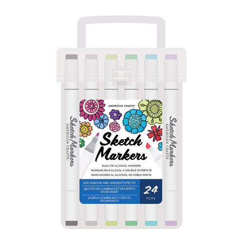 American Crafts - Sketch Markers Collection - Dual Tip - Chisel and Fine Point - 24 Color Pack