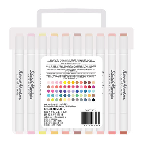 AMERICAN CRAFTS SKETCH MARKERS QTY 24 COLORS IN CARRY CASE DUAL TIP ALCOHOL