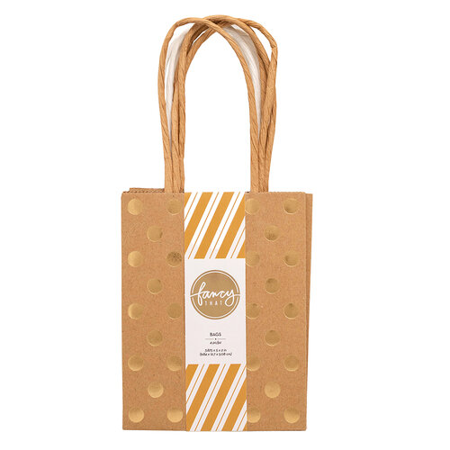 American Crafts - Fancy That Collection - Mini Gift Bags - Kraft and White - Gold Foil Polka Dots - 4 Pack