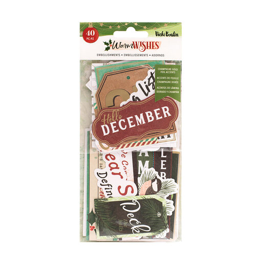 Vicki Boutin - Warm Wishes Collection - Christmas - Ephemera - Journaling Pieces with Champagne Gold Foil Accents