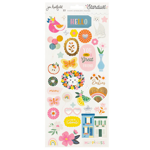 Jen Hadfield - Stardust Collection - 6 x 12 Cardstock Sticker Sheet with Silver Holographic Foil Accents