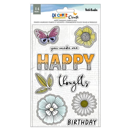 Vicki Boutin - Discover And Create Collection - Acrylic Stamp and Die Set - Happy Thoughts