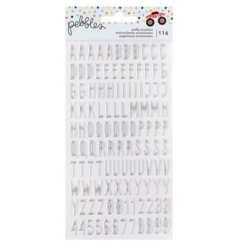 Pebbles - Cool Boy Collection - Puffy Stickers - Alpha - Silver Foil