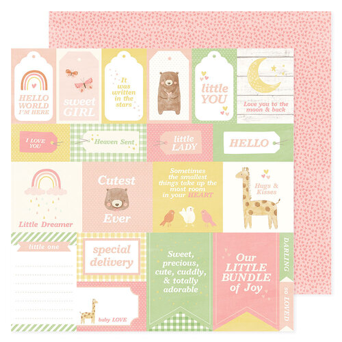 American Crafts - Hello Little Girl Collection - 12 x 12 Double Sided Paper - Tags