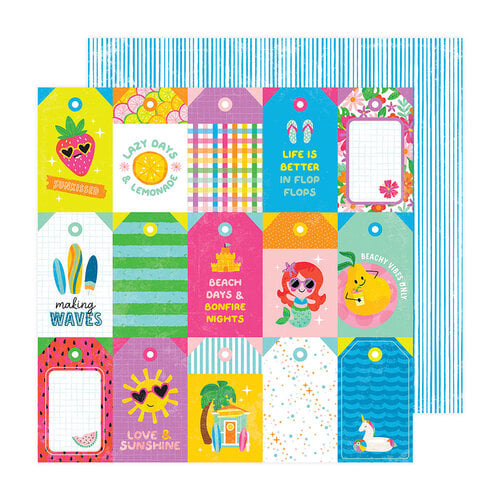 Pebbles - Fun In The Sun Collection - 12 x 12 Double Sided Paper - Sunny Tags