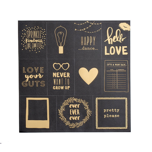 American Crafts - Documentary Collection - 12 x 12 Black Paper with Foil Accents - Pretty Please