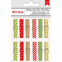 American Crafts - Christmas - Clothespins - Dots and Stripes