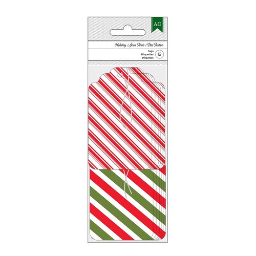 American Crafts - Christmas - Tags - Red and Green Striped