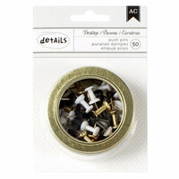 American Crafts - Office Tins - Small - Push Pins - Gold, Black, White - 2.5 Inches
