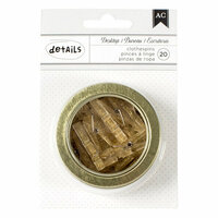 American Crafts - Office Tins - Small - Clothespins - Gold Glitter - 2.5 Inches