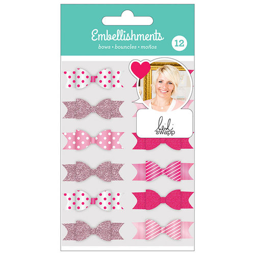 American Crafts - Fabric Bows with Glitter Accents - Pink - Heidi Swapp