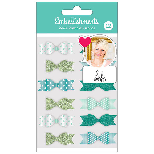 American Crafts - Fabric Bows with Foil and Glitter Accents - Teal - Heidi Swapp