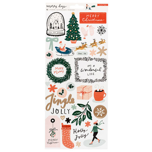 Crate Paper - Merry Days Collection - Christmas - Cardstock Stickers with Foil Accents