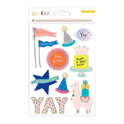 Crate Paper - Hooray Collection - 3 Dimensional Stickers with Glitter and Pom Pom Accents