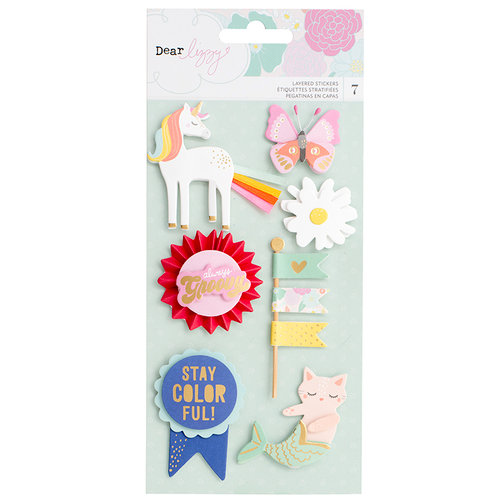 American Crafts - Stay Colorful Collection - Layered Stickers with Foil Accents - Icons