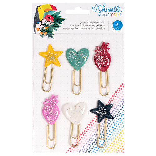 American Crafts - Box of Crayons Collection - Icon Paper Clips with Glitter Accents