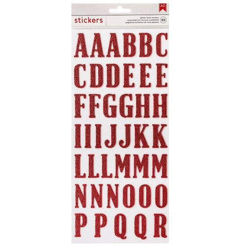 American Crafts - Thickers - Glitter - Alphabet - Red