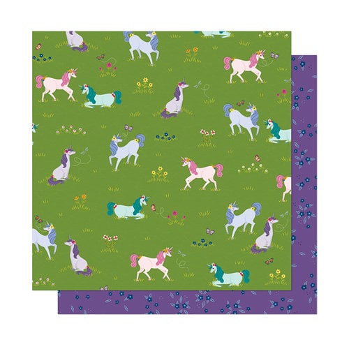 American Crafts - Head in The Clouds Collection - 12 x 12 Double Sided Paper - Unicorn Crossing
