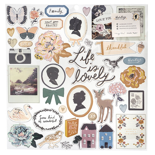 Crate Paper - Heritage Collection - 12 x 12 Chipboard Stickers with Gold Foil Accents