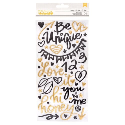 American Crafts - Wildflower and Honey Collection - Thickers - Phrases - Gold Foil