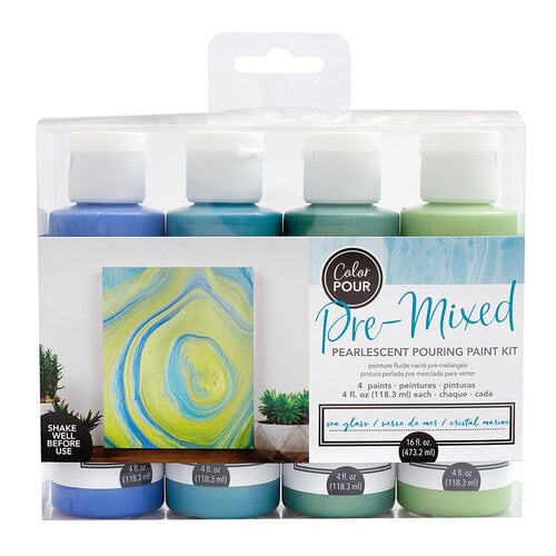 American Crafts - Color Pour Collection - Pre-Mixed Pouring Paint Kit - Sea Glass Pearlescent